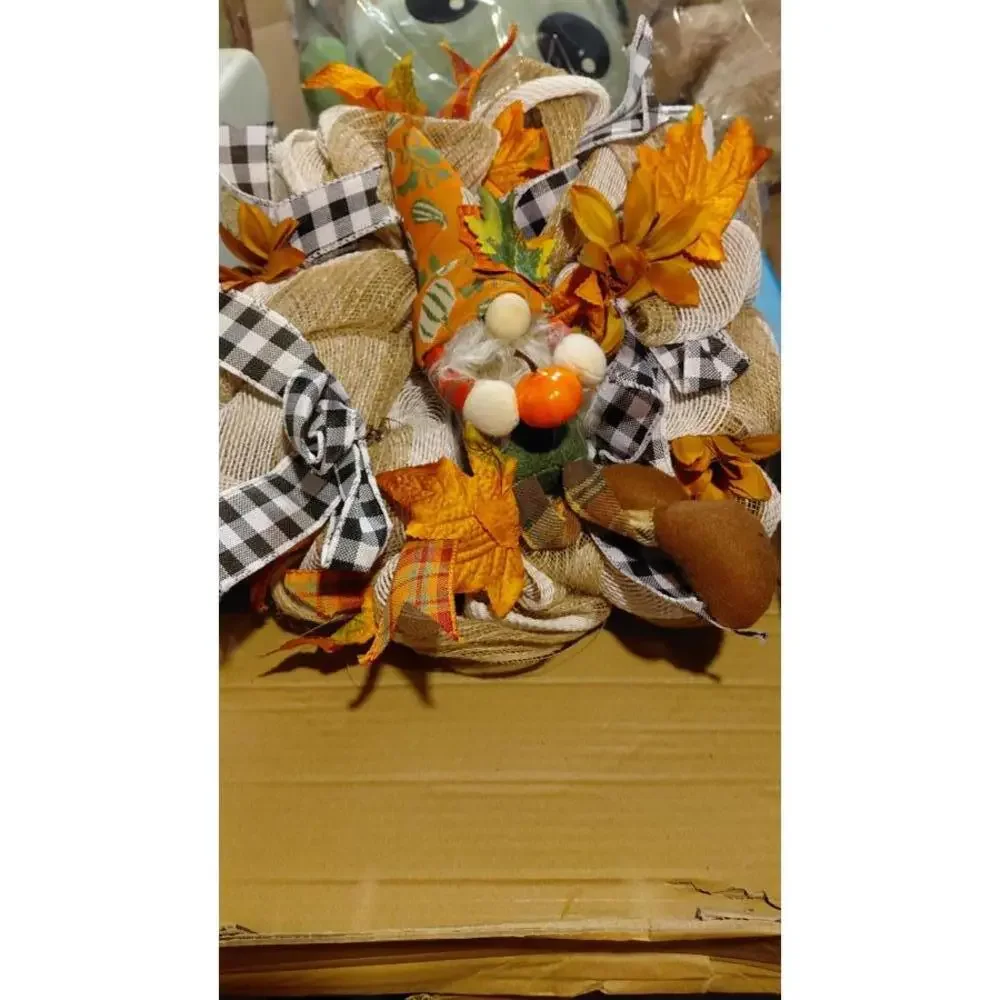 Autumn Harvest Decorative Wreath with Gnome Figurine